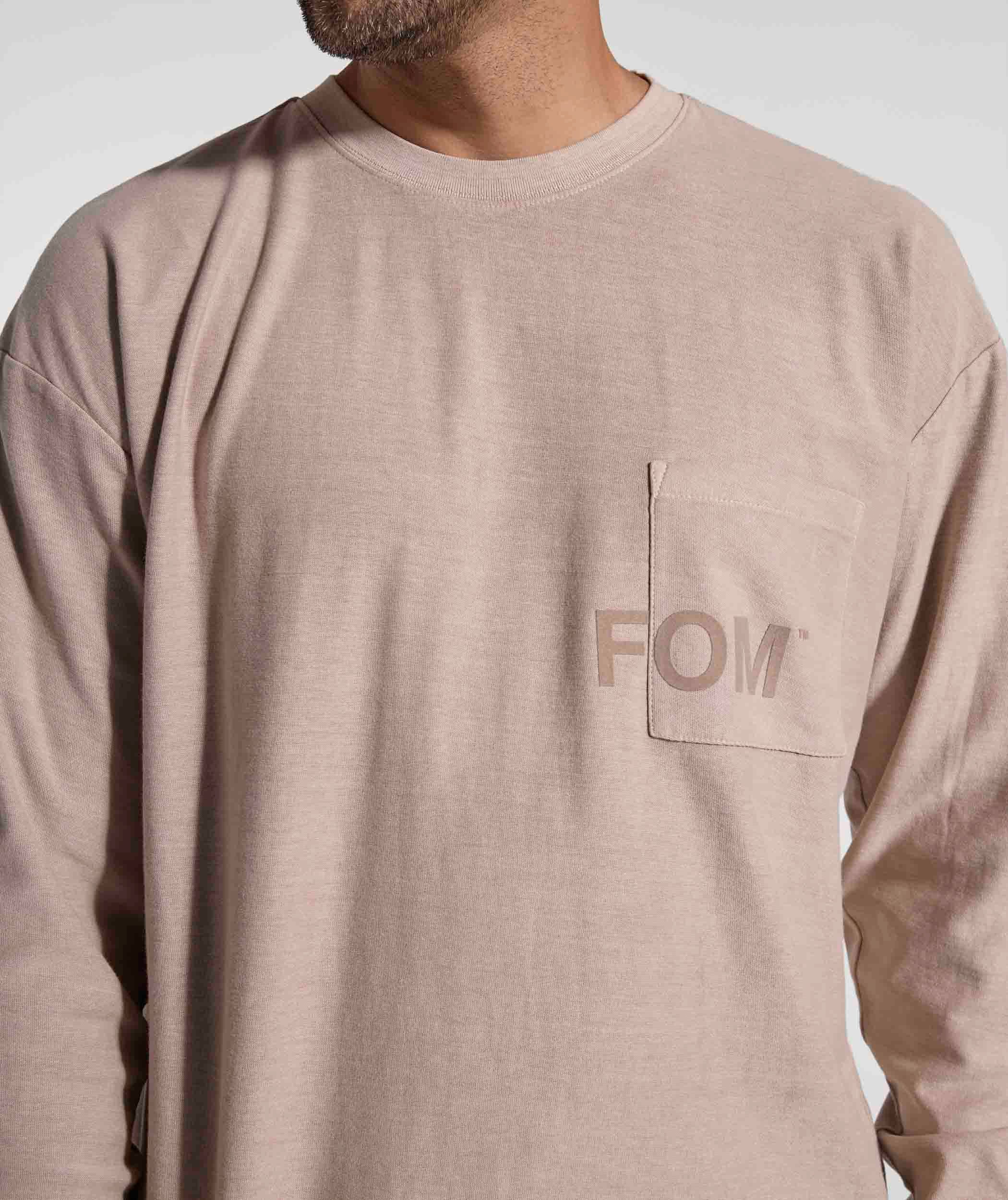 Mens Washed Pocket Long Sleeve Tee - Putty