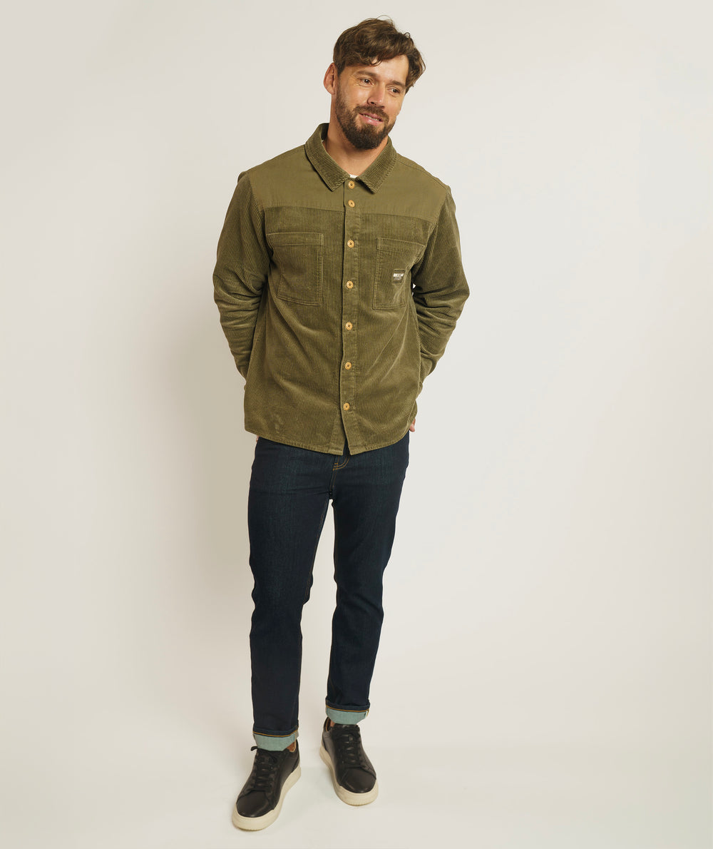 Mens Corduroy Overshirt - Olive Green