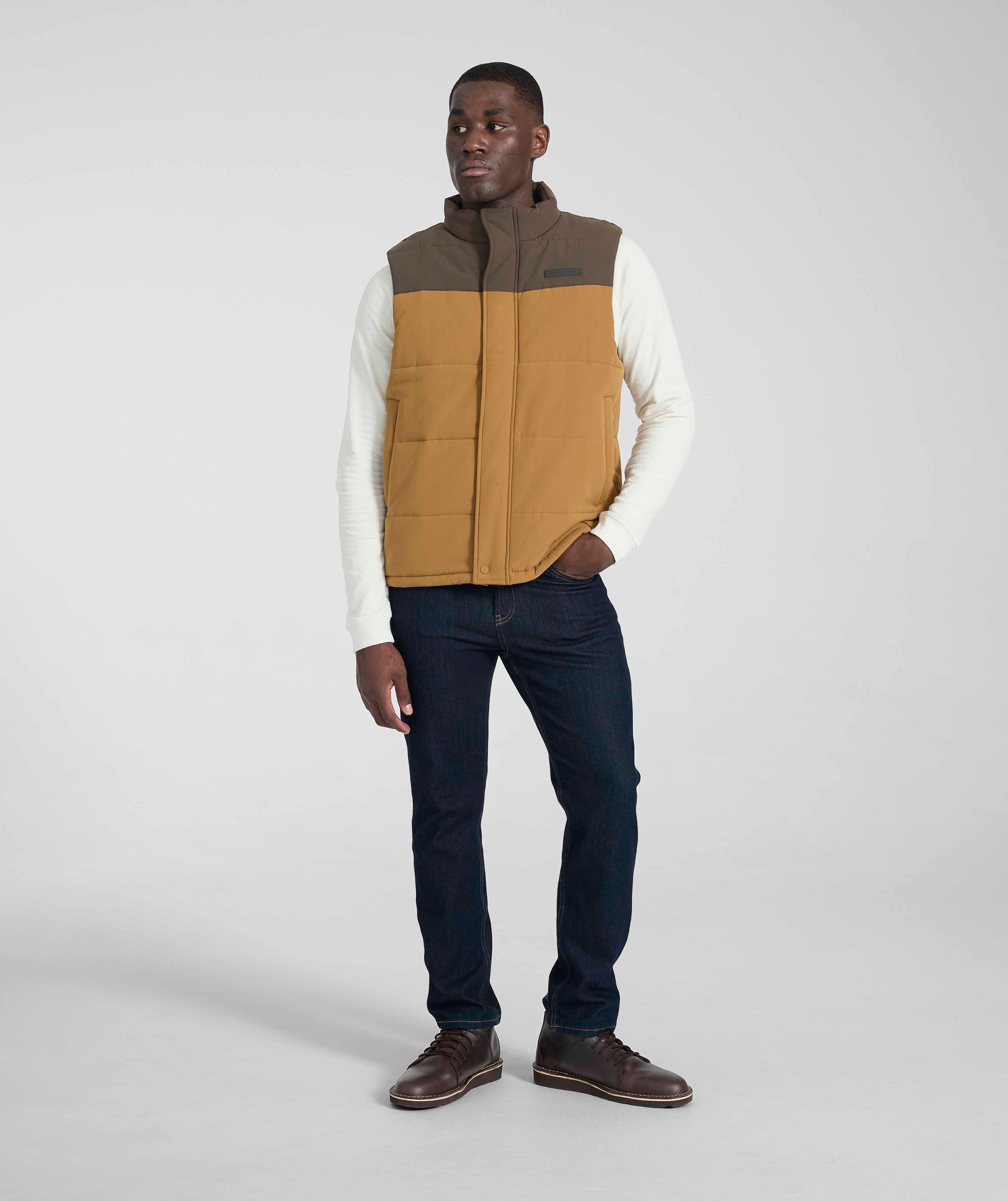 Mens Quilted Gilet - Brown Colour Block
