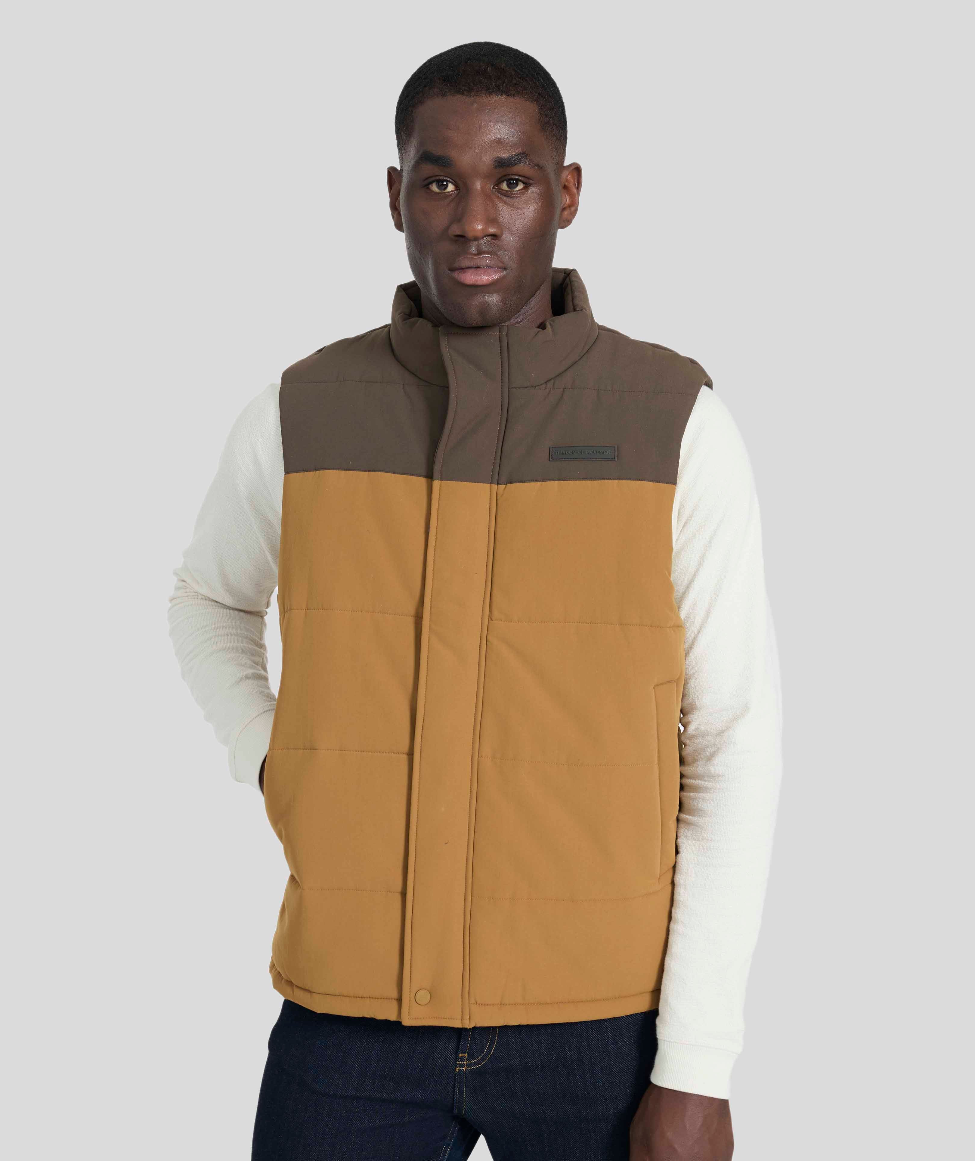 Mens Quilted Gilet - Brown Colour Block