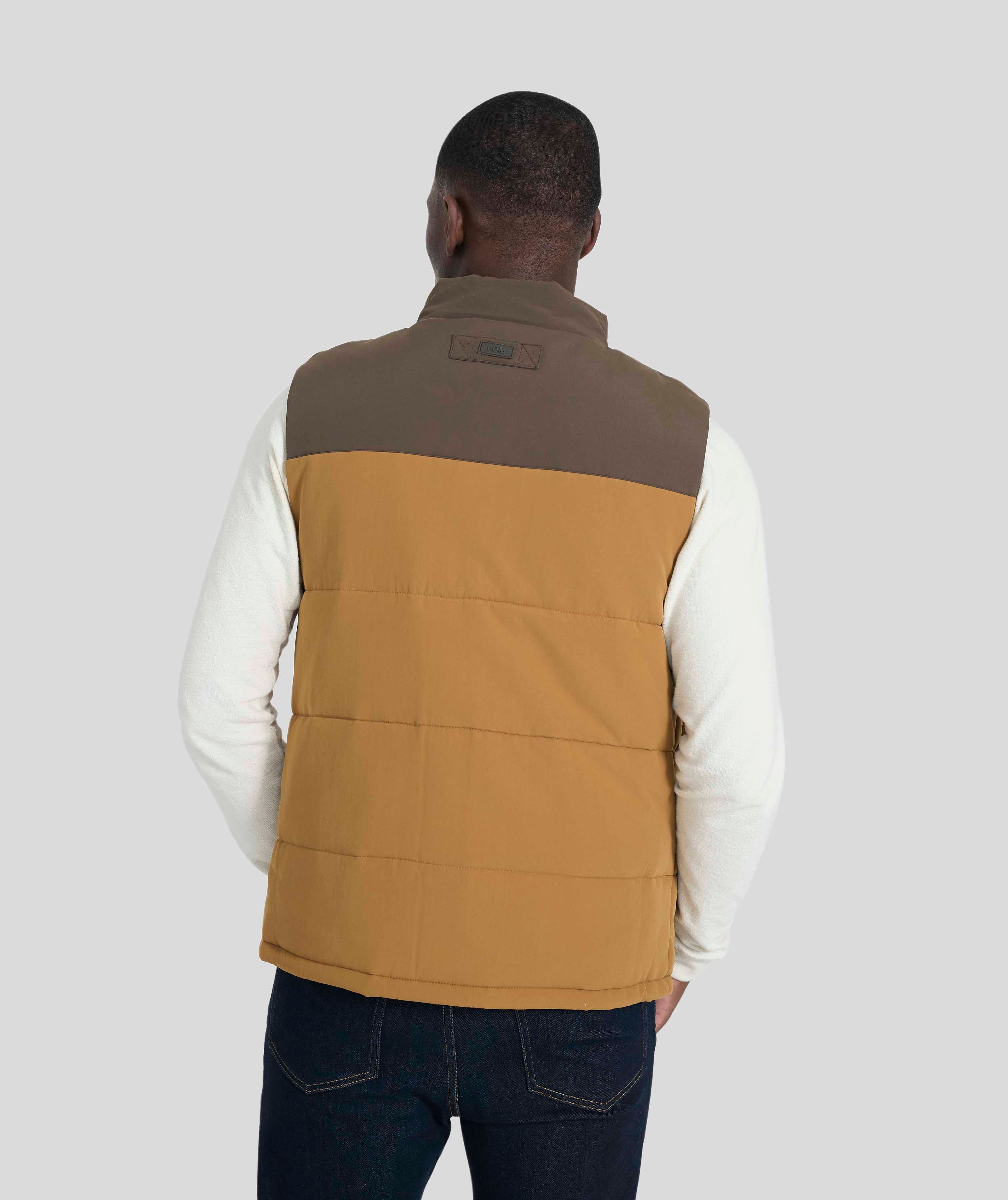 Mens Quilted Gilet - Brown Colour Block