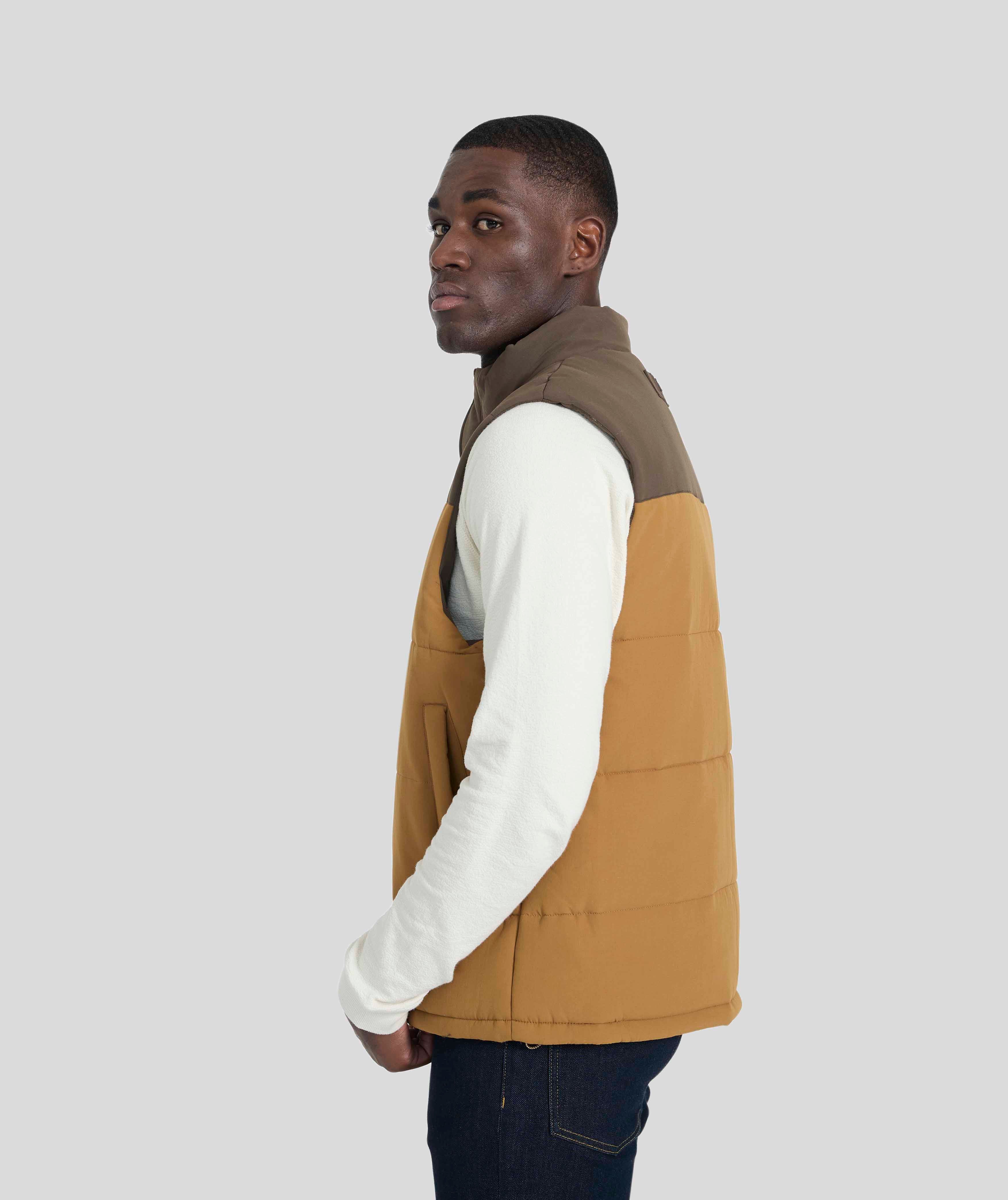 Mens Quilted Gilet - Brown Colour Block