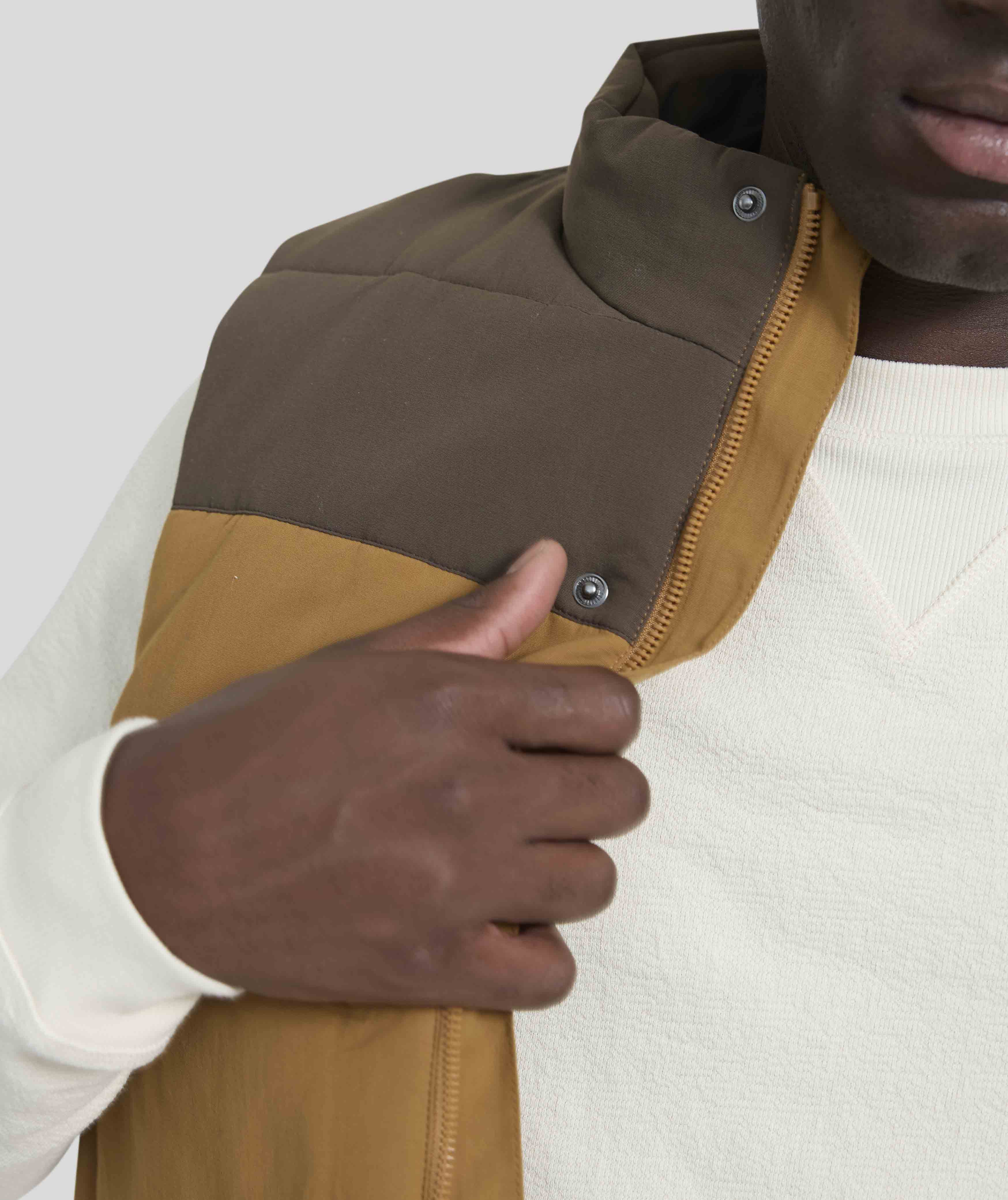 Mens Quilted Gilet - Brown Colour Block