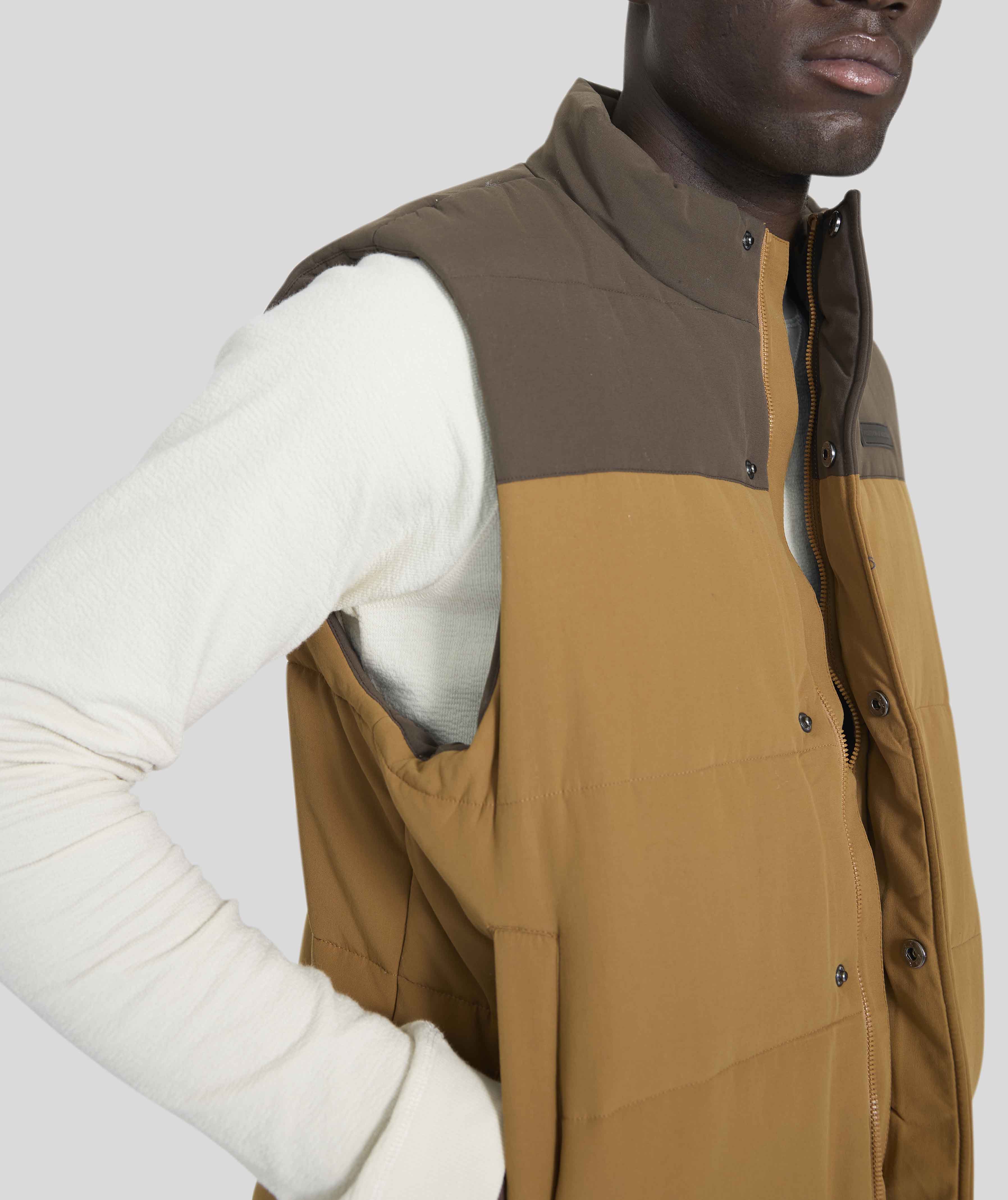 Mens Quilted Gilet - Brown Colour Block
