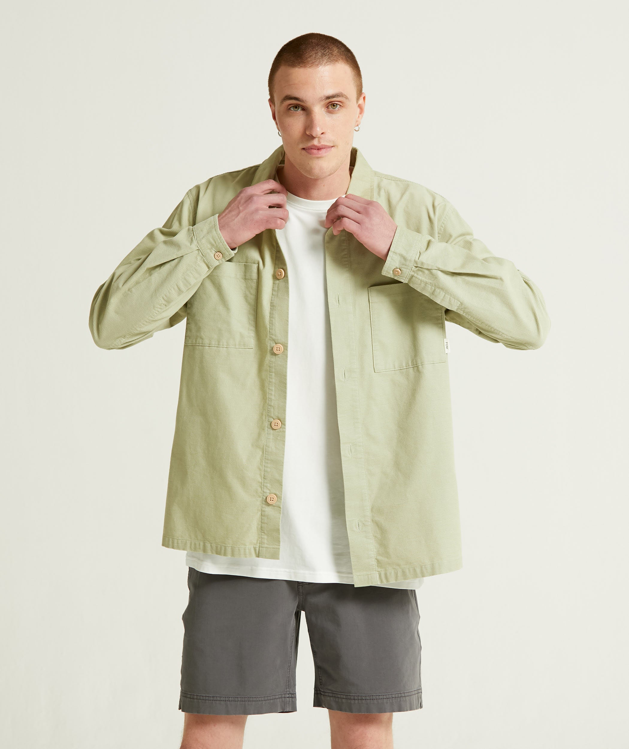 Mens Microcheck Cord Overshirt - Sage Green