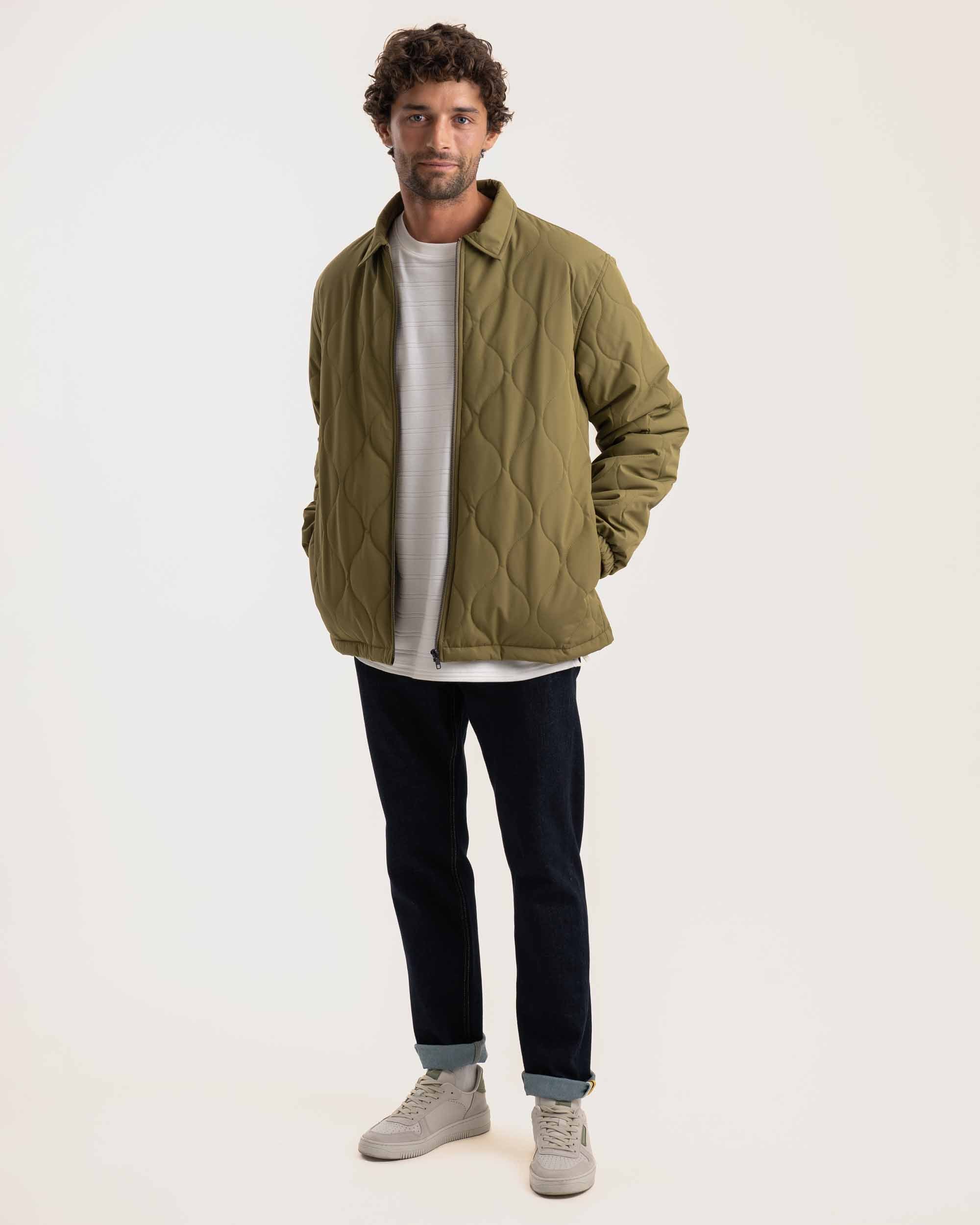 Mens Water Resistant Quilted Jacket - Olive Green