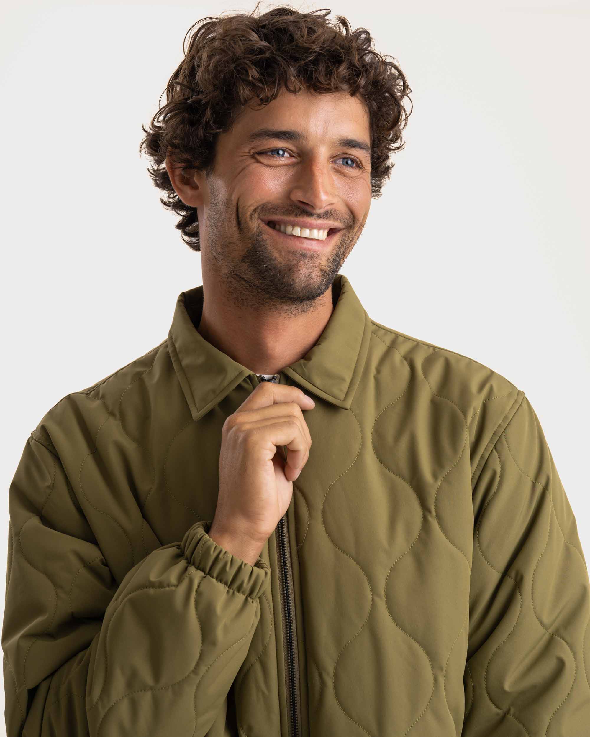 Mens Water Resistant Quilted Jacket - Olive Green