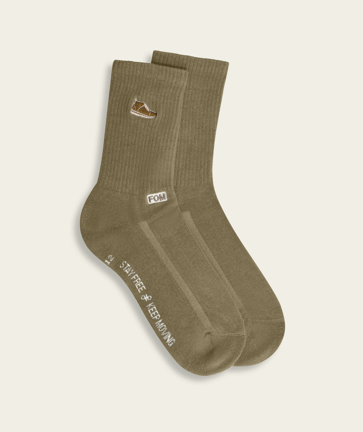 Mens Crew Sock - Sage Green/ Vellie Embroidery