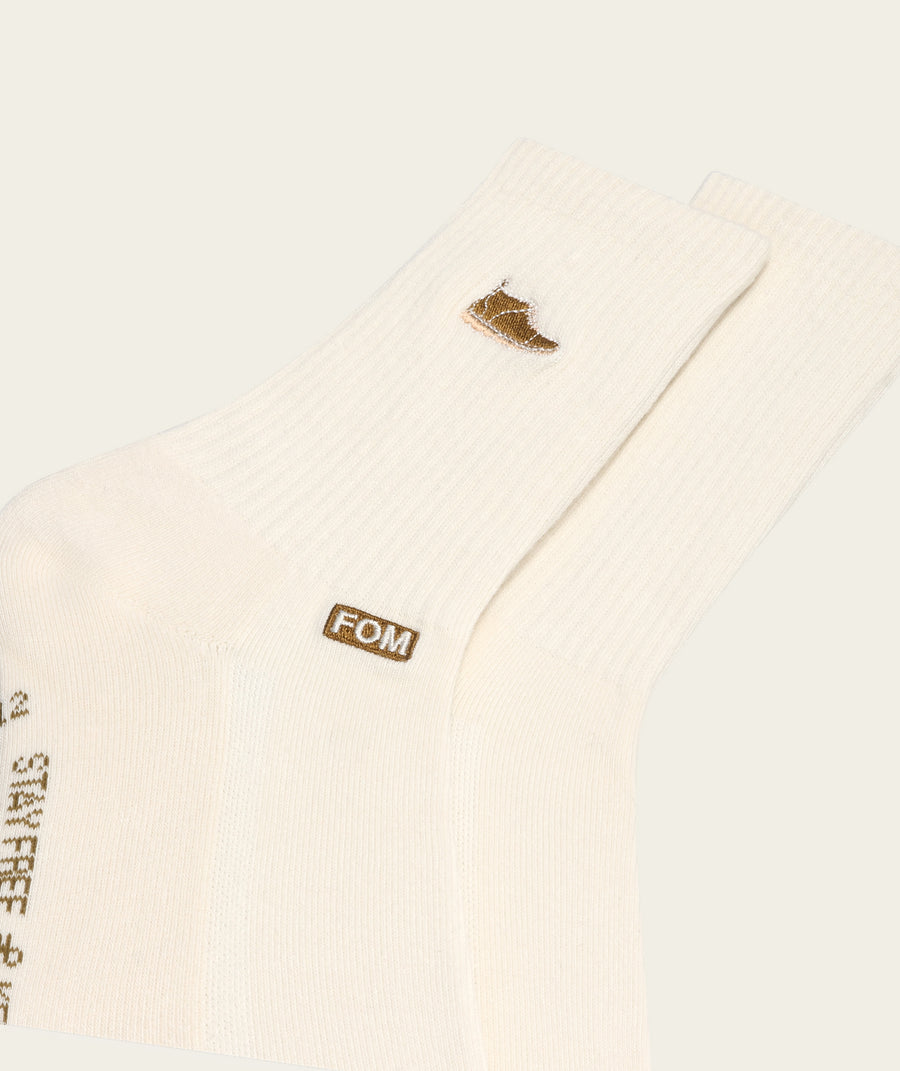 Mens Crew Sock - White/ Vellie Embroidery