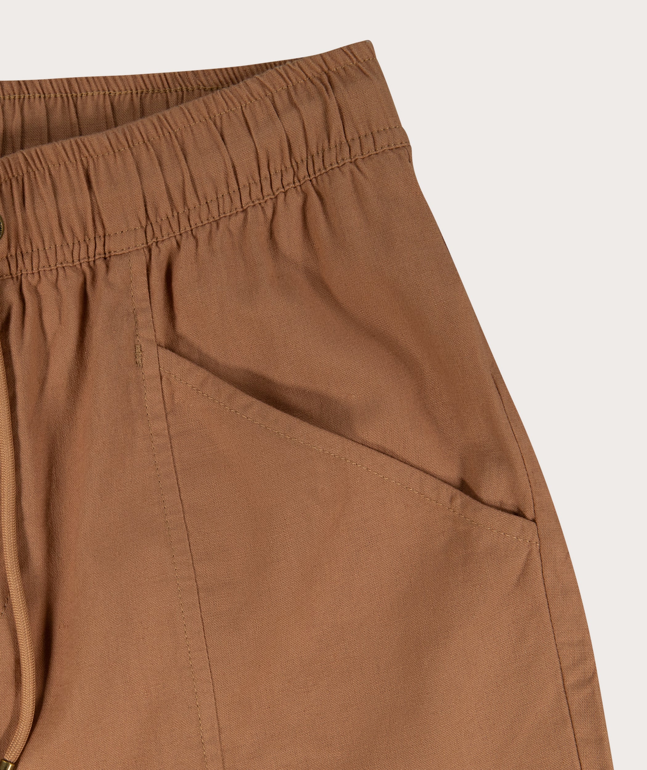 Ladies Linen Blend Drawcord Pants - Caramel