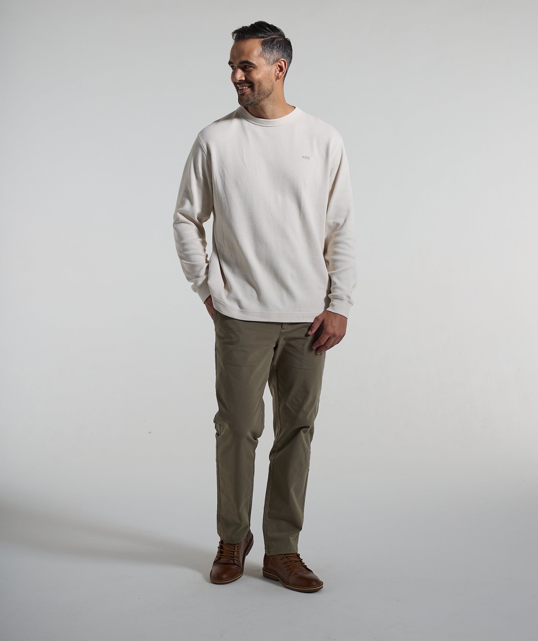 Mens Long Sleeve Textured Sweat - Ivory