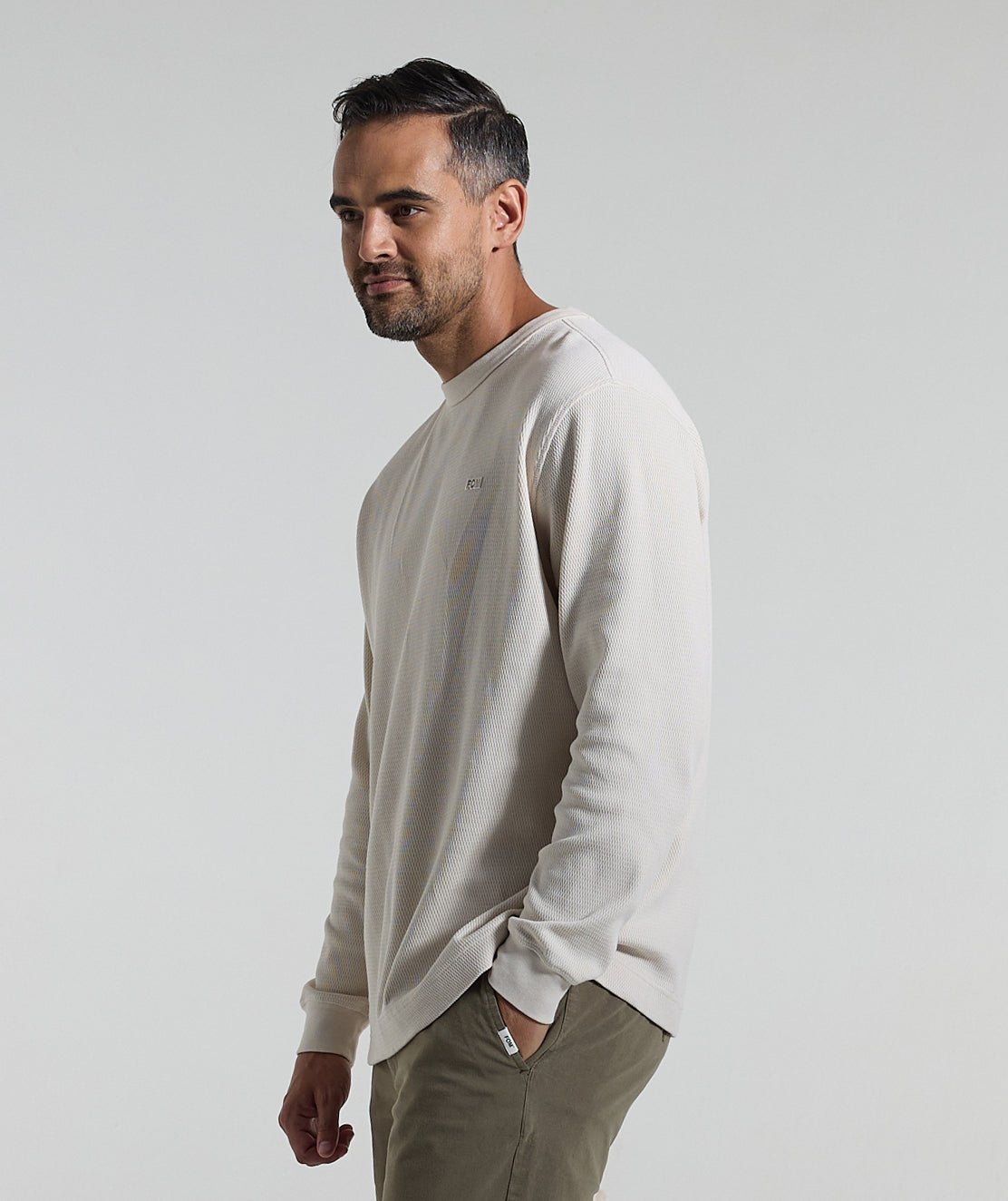 Mens Long Sleeve Textured Sweat - Ivory
