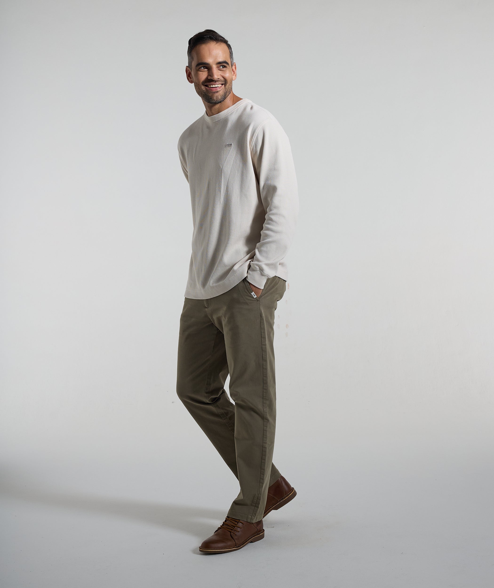 Mens Long Sleeve Textured Sweat - Ivory