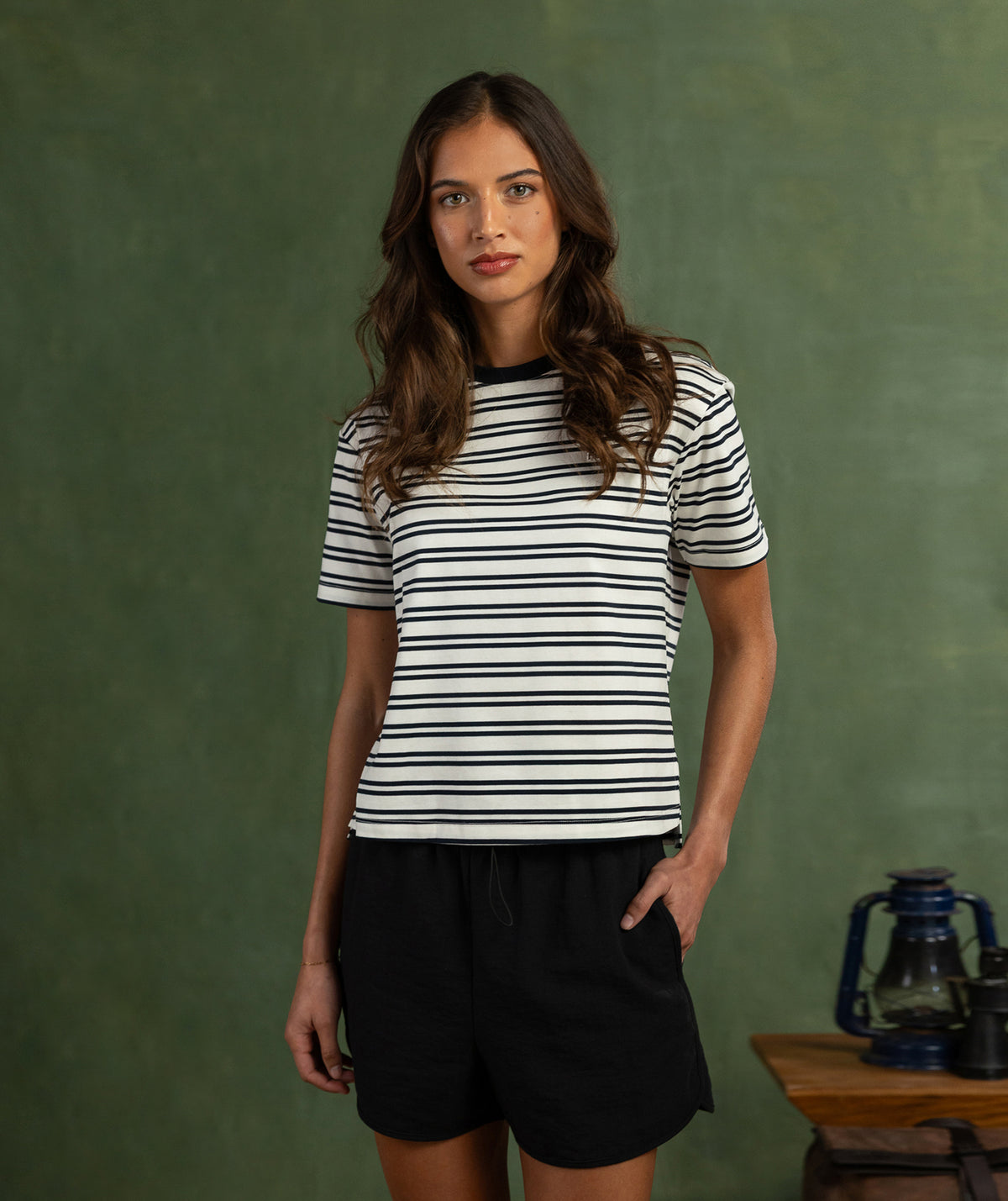 Ladies FreeMotion Regular Tee - Ivory & Navy Stripes