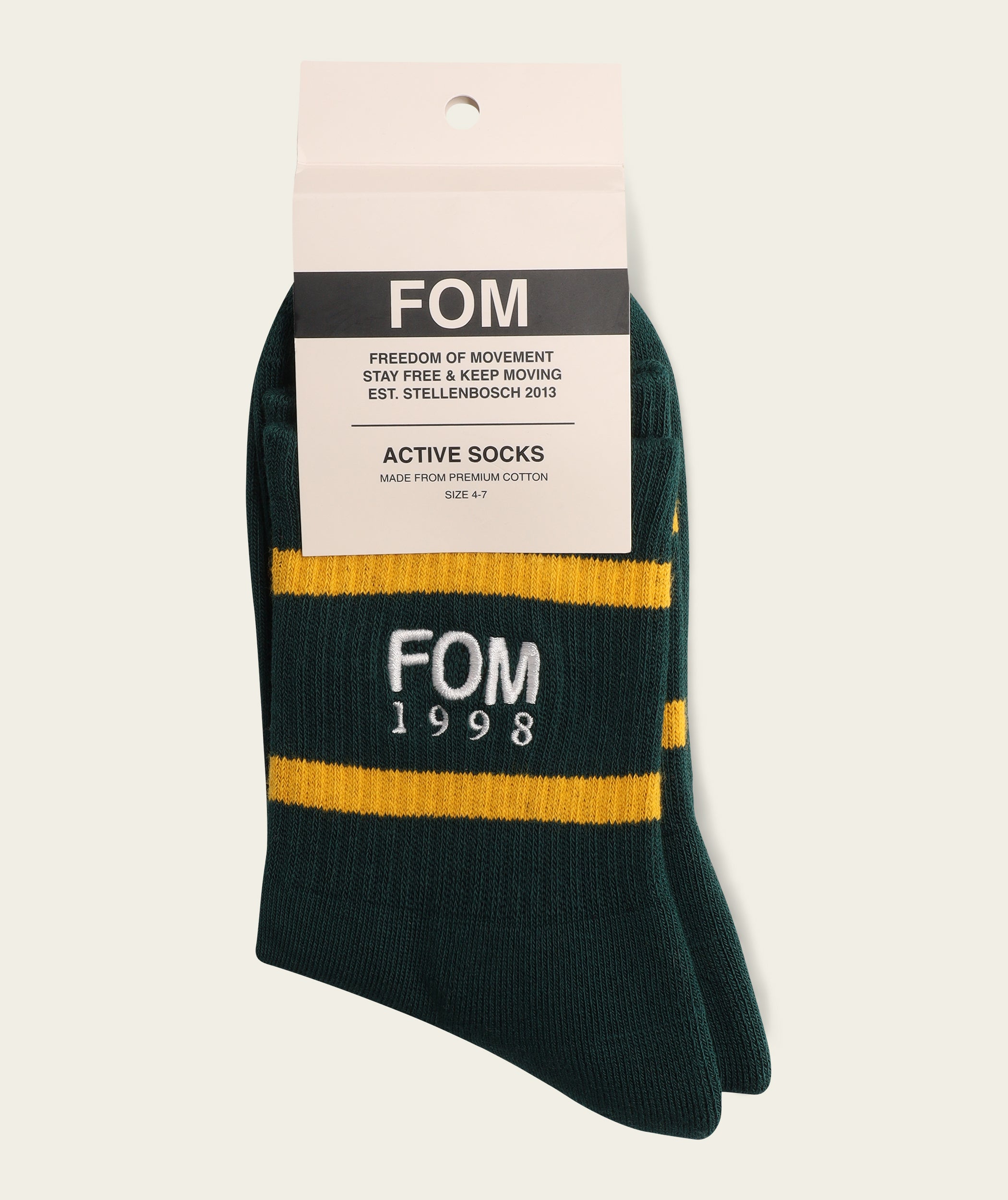 Socks Crew - '98 White/ Green Stripes Embroidery