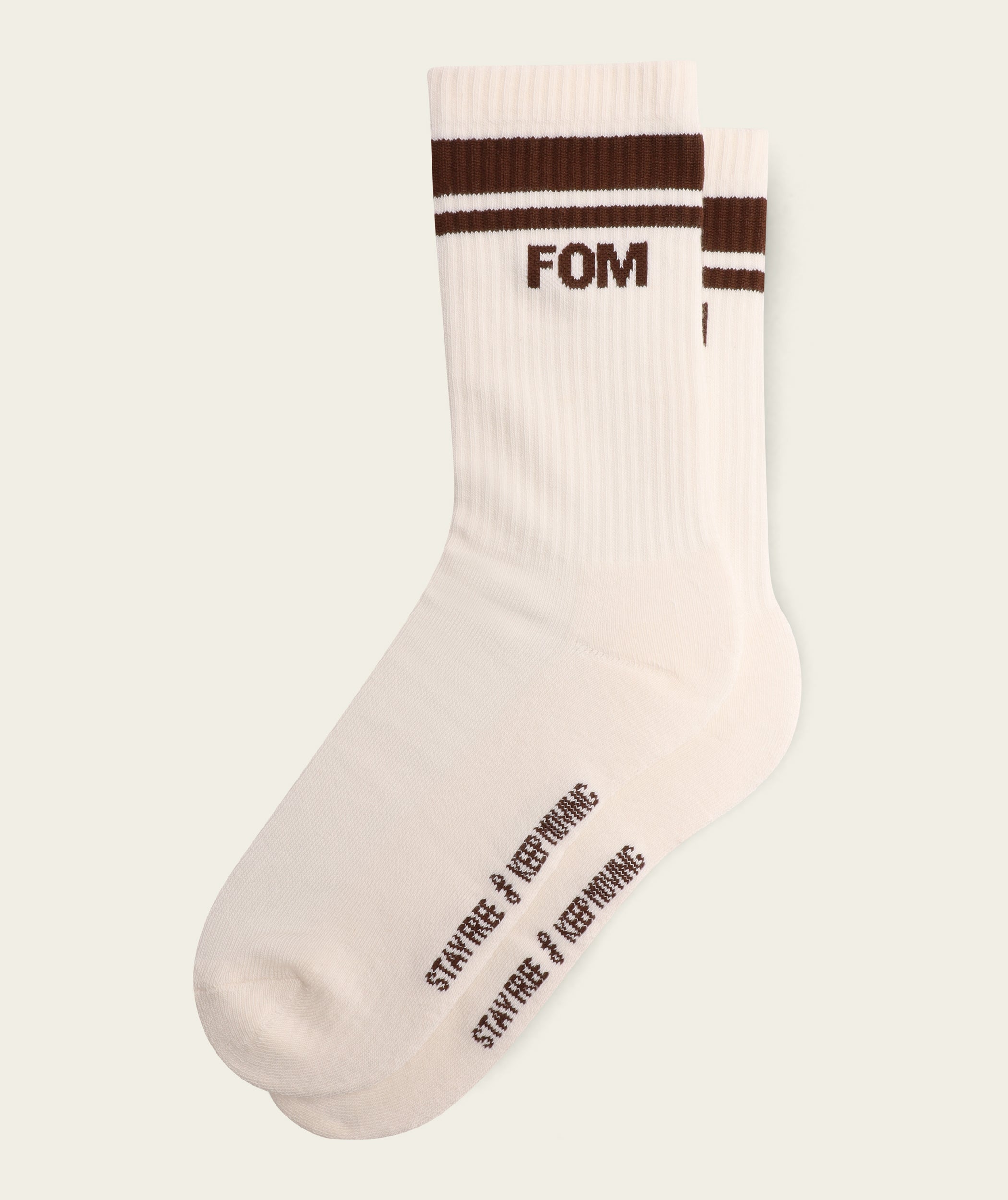Socks Crew Twin Pack - Off-White/ Brown & Grey Stripes (Size 8-12)