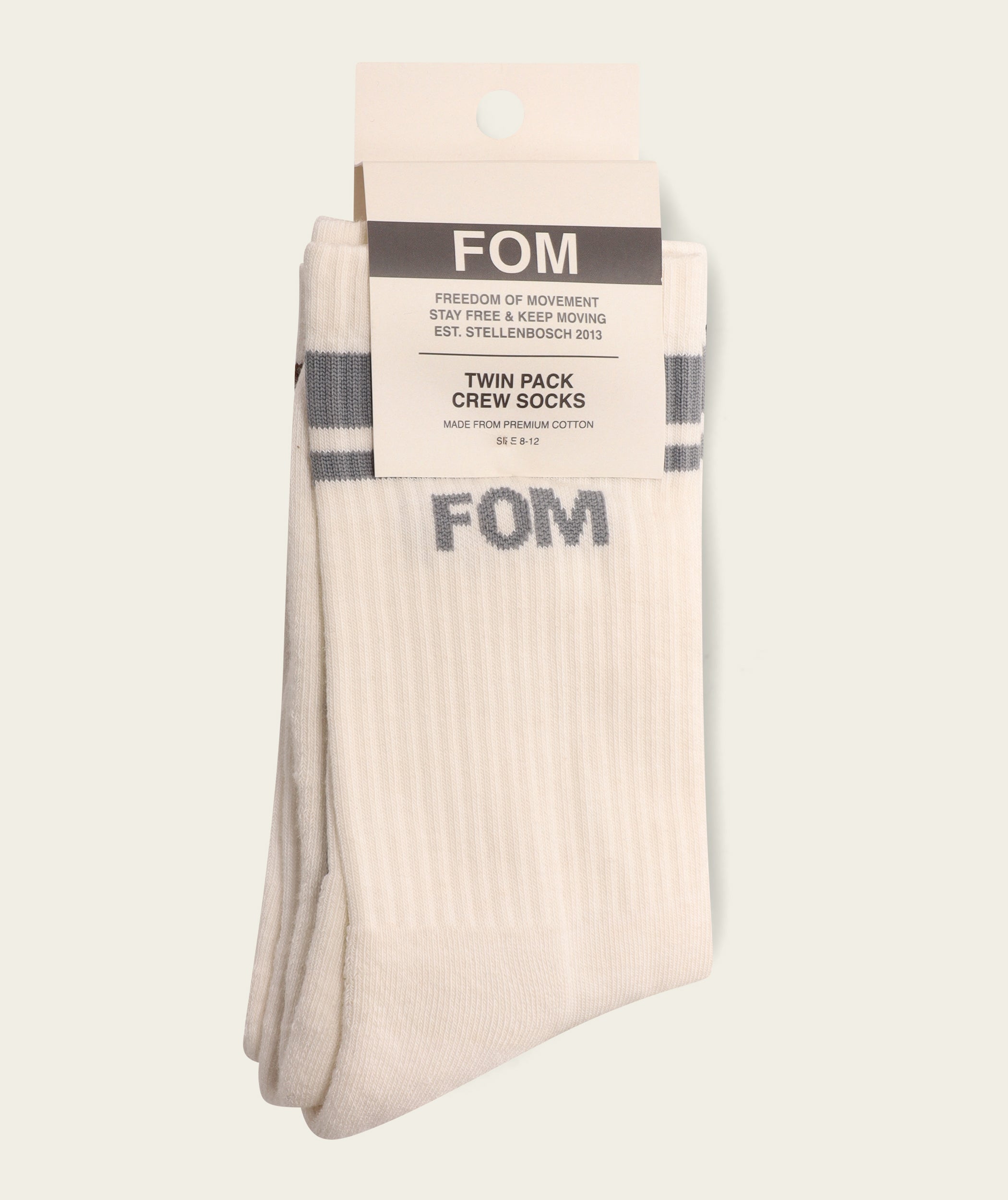 Socks Crew Twin Pack - Off-White/ Brown & Grey Stripes (Size 8-12)
