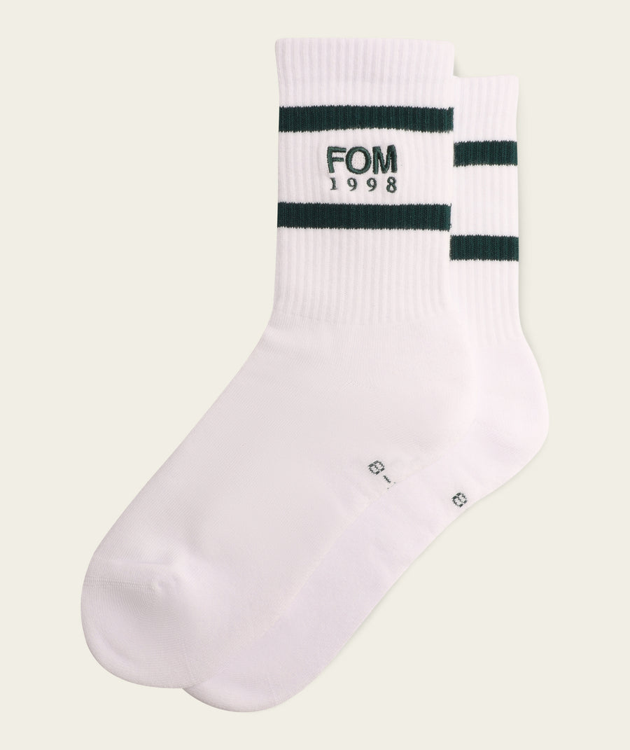 Socks Crew - '98 White/ Green Stripes Embroidery