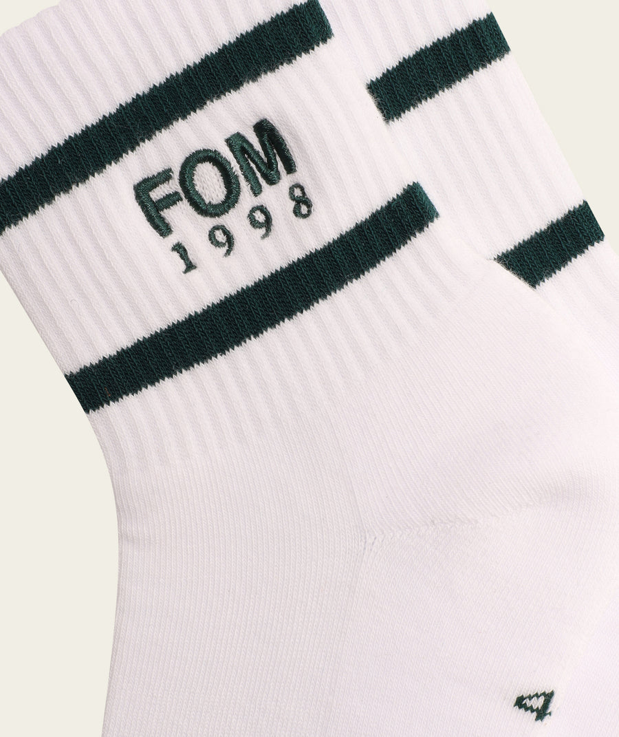 Socks Crew - '98 White/ Green Stripes Embroidery