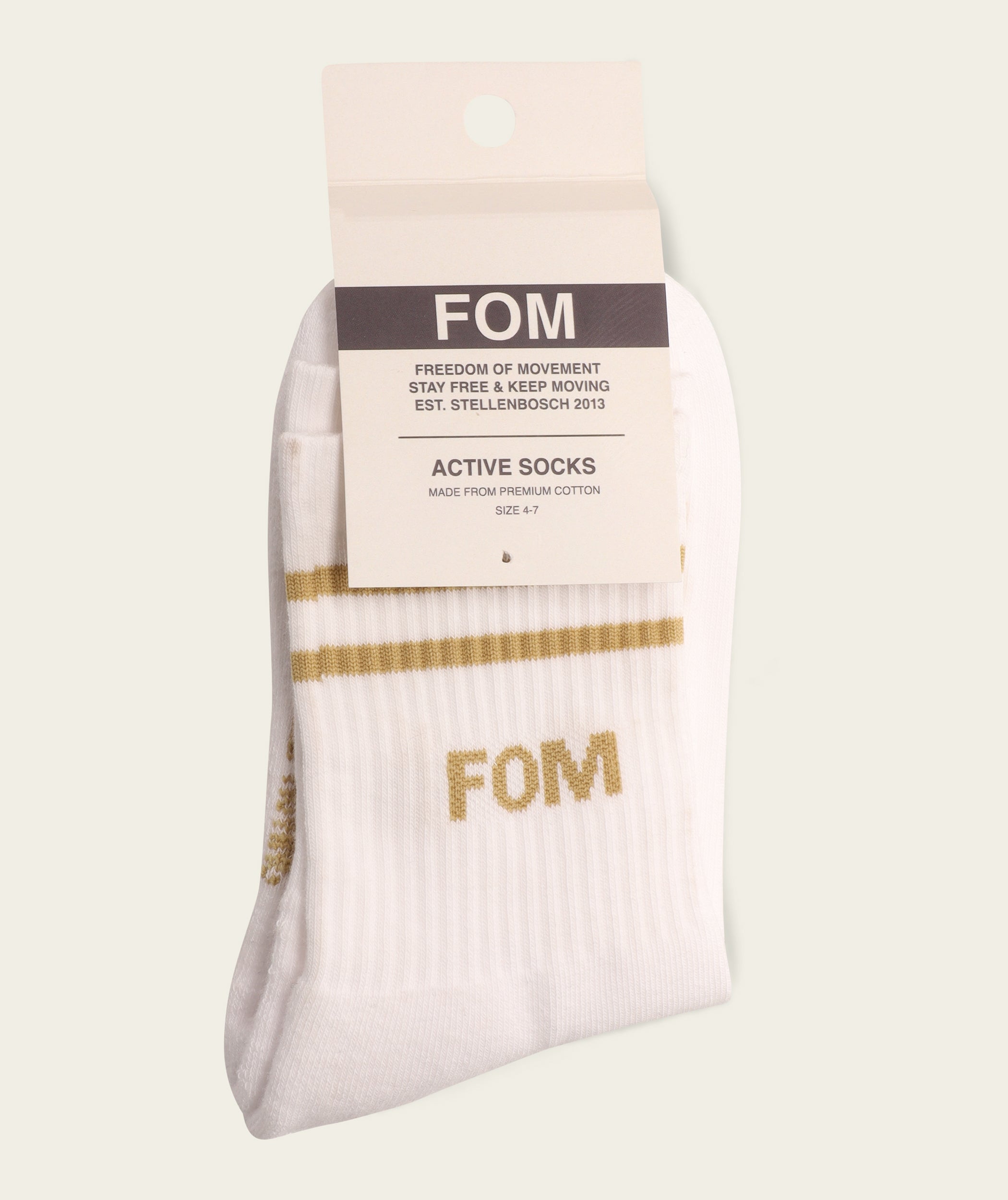 Socks Active - Optic White/ Stone Stripes (Size 4-7)