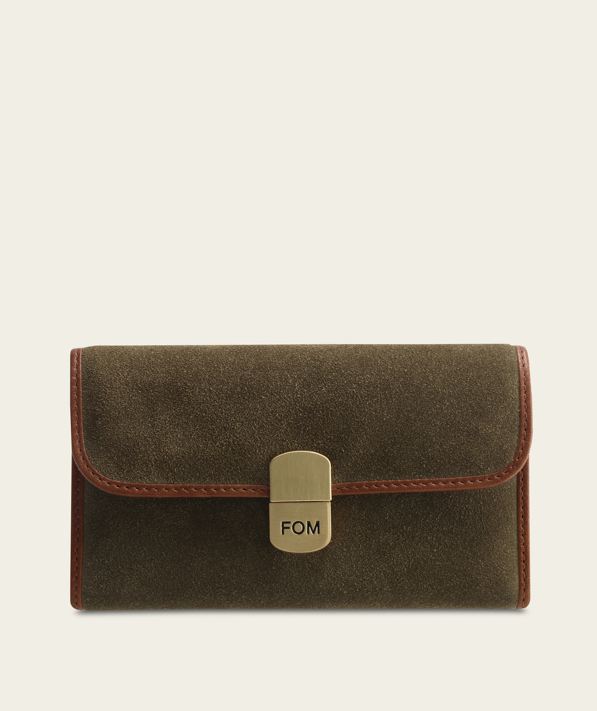 Ladies Clasp Wallet - Suede Green/ Brown