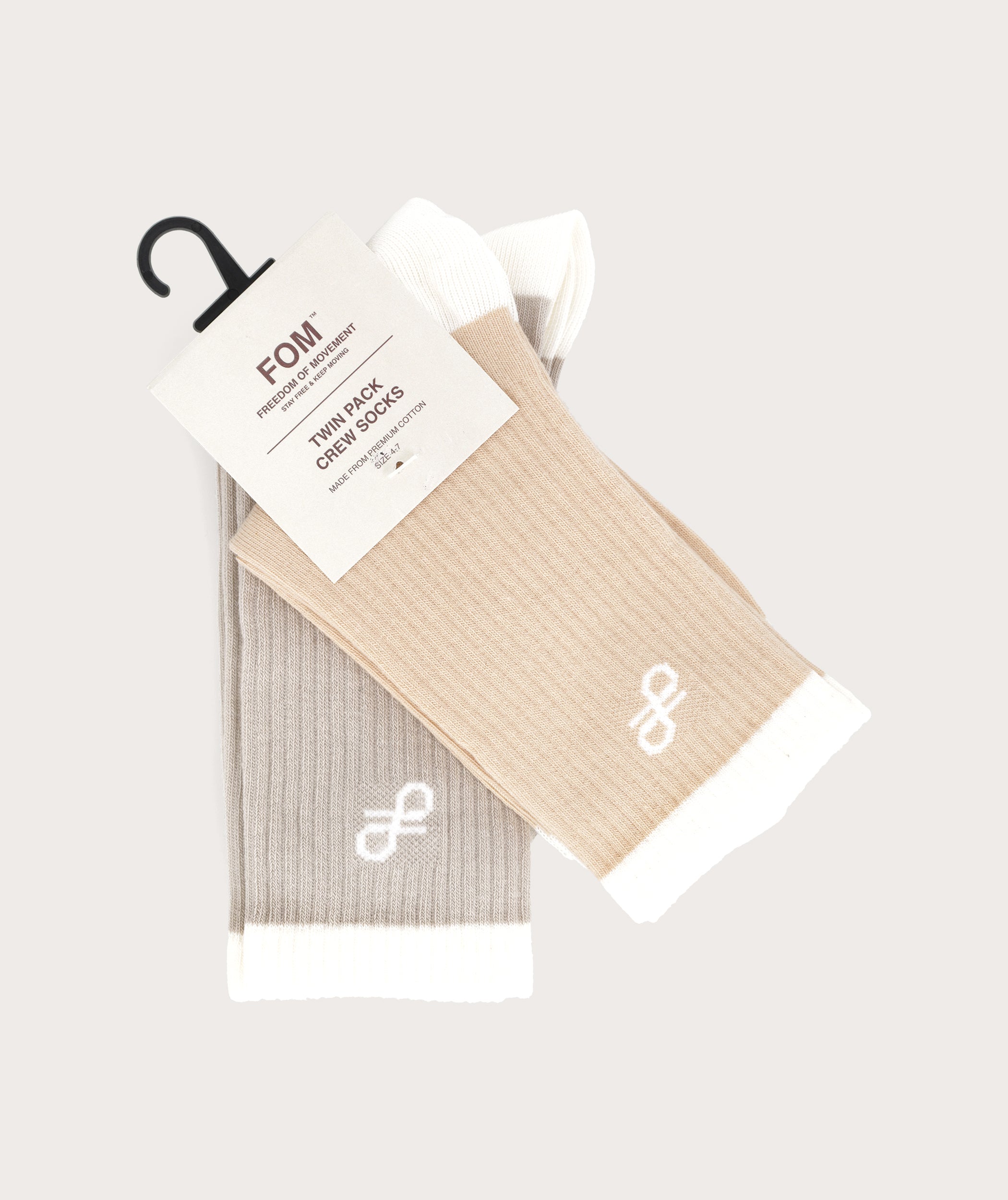 Socks FOM Crew Twin Pack - Stone & Onyx Knot (Size 4-7)